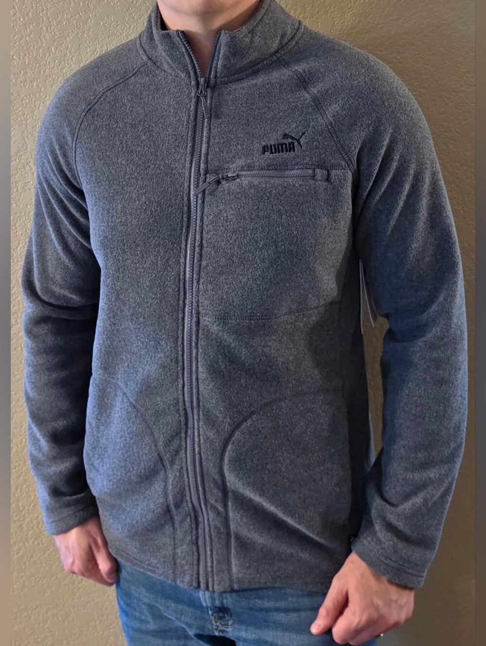 NWT Puma Men's Medium Charcoal Heather Full-Zip Fleece Jacket